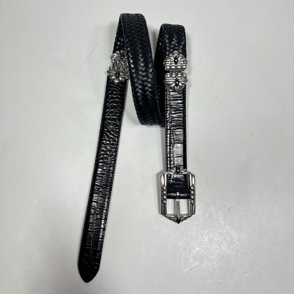 Brighton Black Brown Weave Reversible Belt Silver Tone Buckle Swivels Sz S / 28 - Picture 1 of 7